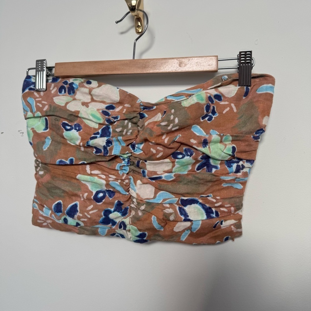 Wilfred linen blend Floral Strapless Top aritzia 2 - Picture 4 of 7